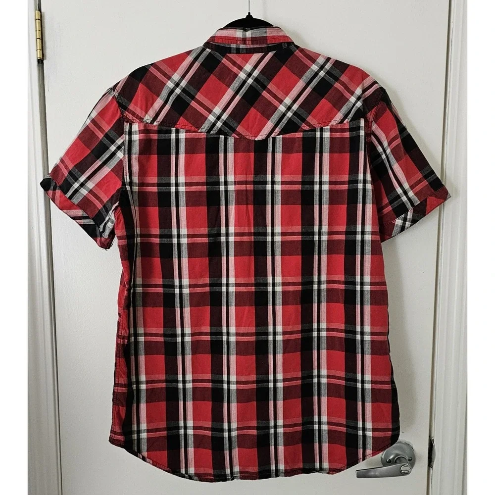 JNCO Men's Red‎ & Black Western Style Plaid Shirt Size L Short Sleeve